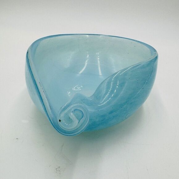 MCM Murano Art Glass Barbini Aqua Blue Bowl Italy Hand Blown - Picture 15 of 15